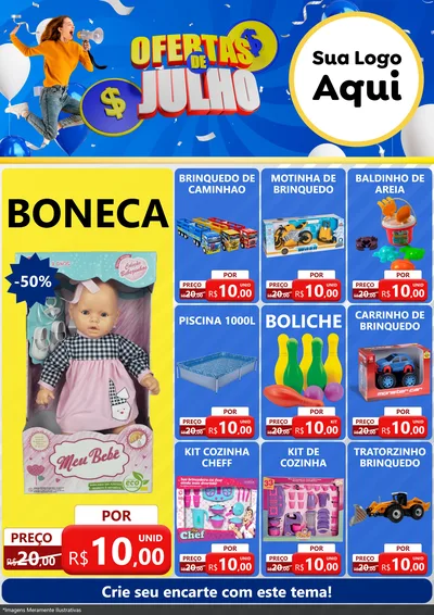 Modelo de Encarte para Encarte A4 Vertical com o tema Ofertas de Julho para Brinquedos
