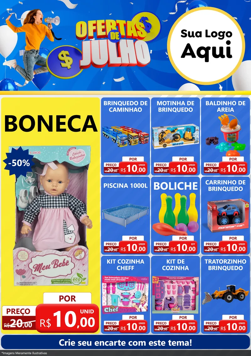Modelo de Encarte para Encarte A4 Vertical com o tema Ofertas de Julho para Brinquedos