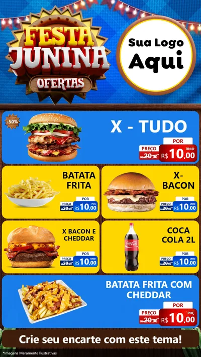 Modelo de TV para TV Vertical com o tema Festa Junina Ofertas para Hamburgueria