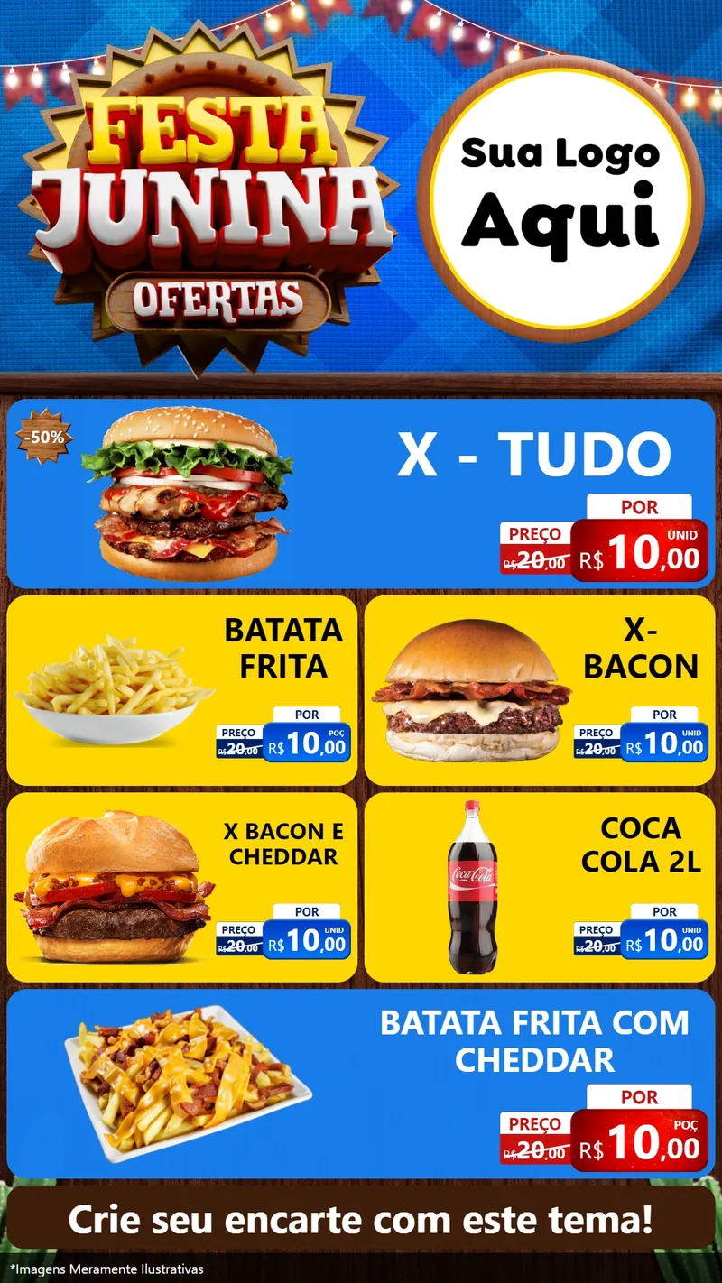 Modelo de TV para TV Vertical com o tema Festa Junina Ofertas para Hamburgueria