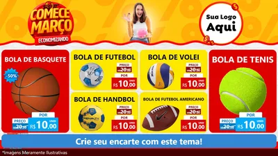 Modelo de TV para TV Horizontal com o tema Comece Março Economizando para Artigos Esportivos