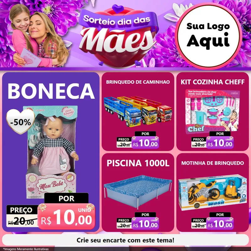 Modelo de Rede Social para Feed Facebook com o tema Sorteio Dia das Mães para Brinquedos