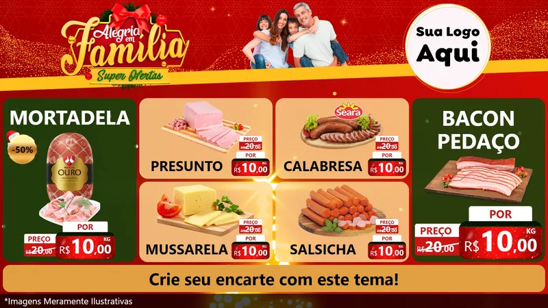 Modelo de TV para TV Horizontal com o tema Alegria em Família Super Ofertas - Natal para Frios e Laticínios