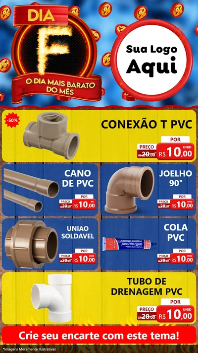 Modelo de TV para TV Vertical com o tema Dia F - O Dia Mais Barato Do Mês para Tubos e conexões