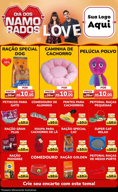 Modelo de Encarte para Encarte Grande com o tema Dia dos Namorados para Pet Shop
