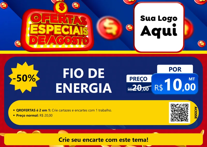 Modelo de Cartaz para Cartaz A4 Horizontal com o tema Ofertas Especiais de Agosto para Materiais Elétricos