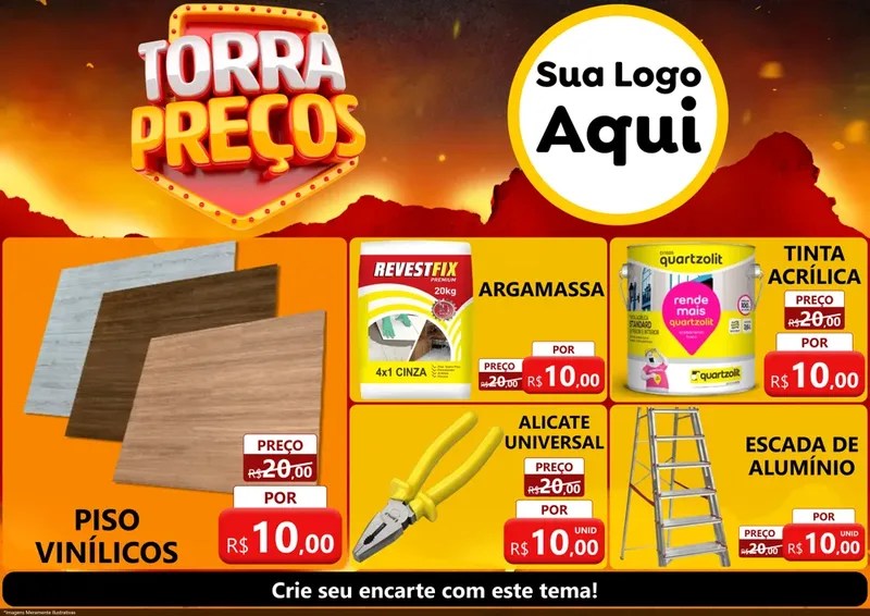 Modelo de Encarte para Encarte A4 Horizontal com o tema Torra Preços para Material para Construção