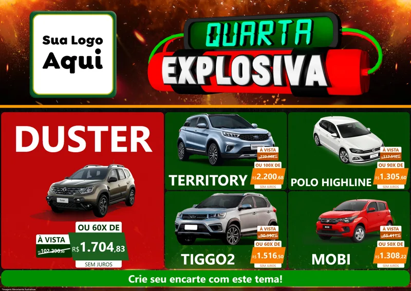 Modelo de Encarte para Encarte A4 Horizontal com o tema Quarta Explosiva para Concessionaria de Carros