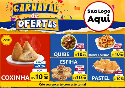 Modelo de Encarte para Encarte A4 Horizontal com o tema Carnaval de Ofertas para Salgadaria