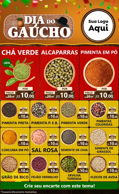 Modelo de Encarte para Encarte Grande com o tema Dia do Gaúcho para Produtos Naturais