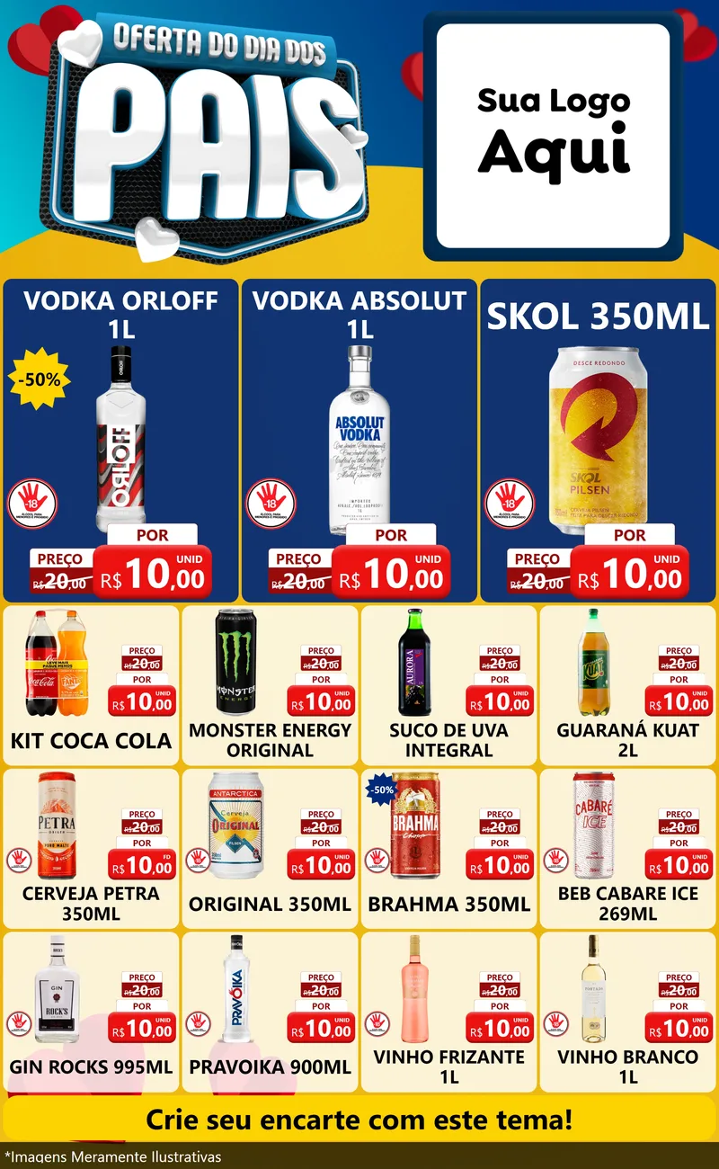 Modelo de Encarte para Encarte Grande com o tema Oferta Do Dia Dos Pais para Distribuidora de bebidas