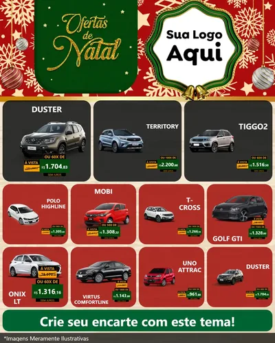 Modelo de Rede Social para Feed Instagram com o tema Natal de Ofertas para Concessionaria de Carros