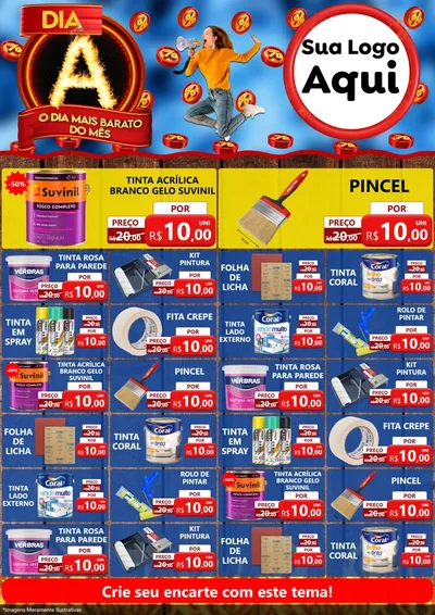 Modelo de Encarte para Encarte A4 Vertical com o tema Dia A - O Dia Mais Barato Do Mês para Tintas e Ferramentas