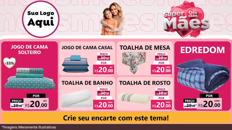 Modelo de TV para TV Horizontal com o tema Super Dia Das Mães para Cama, Mesa e Banho