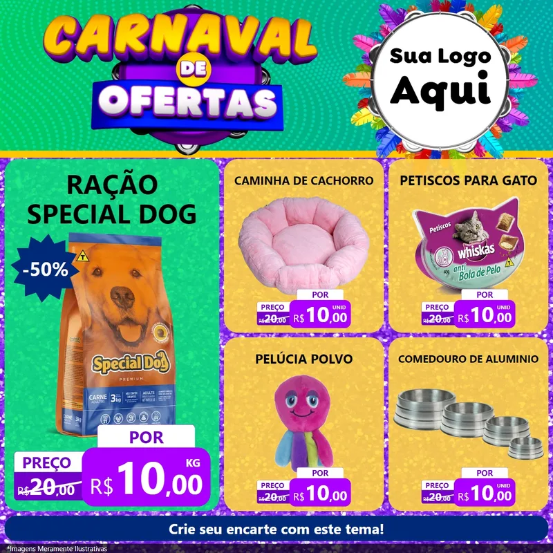 Modelo de Rede Social para Feed Facebook com o tema Carnaval de Ofertas para Pet Shop