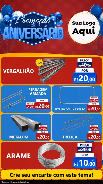 Modelo de TV para TV Vertical com o tema Promoção de Aniversário para Ferragens