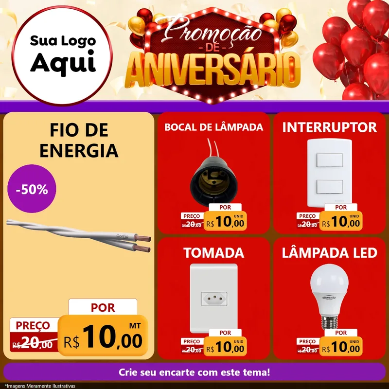 Modelo de Rede Social para Feed Facebook com o tema Promoção de Aniversário para Materiais Elétricos