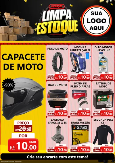 Modelo de Encarte para Encarte A4 Vertical com o tema Operação Limpa Estoque para Moto peças