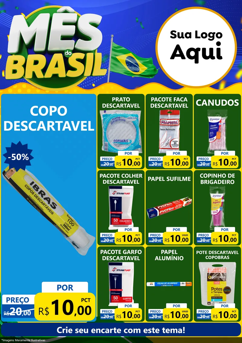 Modelo de Encarte para Encarte A4 Vertical com o tema Mês do Brasil para Embalagens
