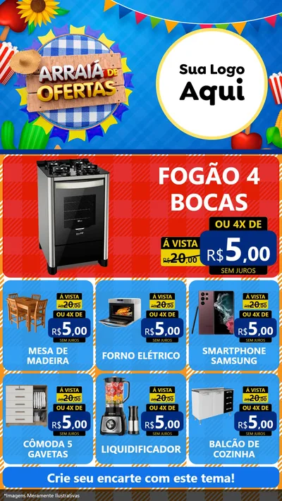 Modelo de Rede Social para Stories com o tema Arraiá de Ofertas para Móveis e Eletro
