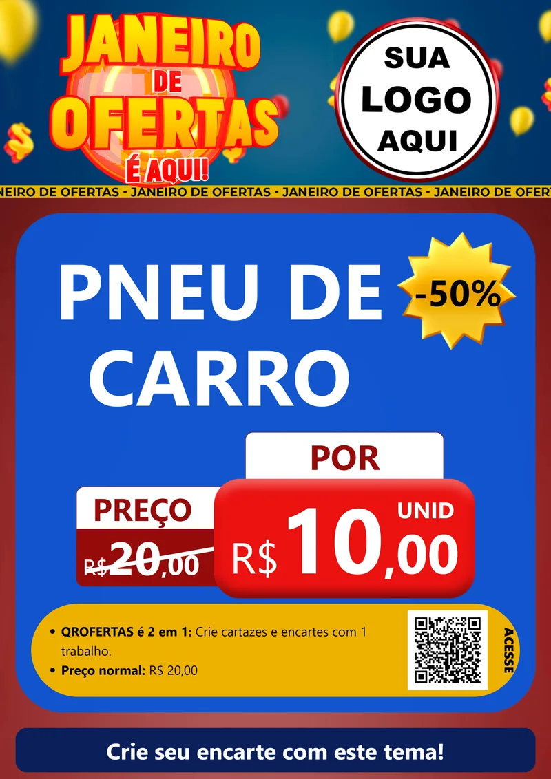 Modelo de Cartaz para Cartaz A4 Vertical com o tema Janeiro de Ofertas É Aqui! para Auto peças