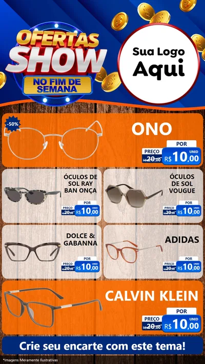 Modelo de TV para TV Vertical com o tema Ofertas Show No Fim De Semana para Óticas