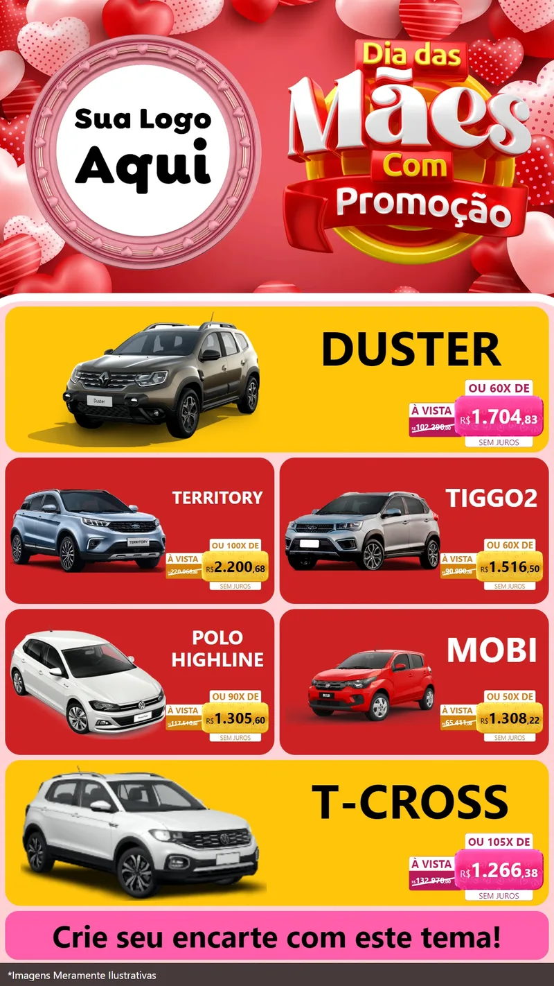 Modelo de TV para TV Vertical com o tema Dia Das Mães Com Promoção para Concessionaria de Carros