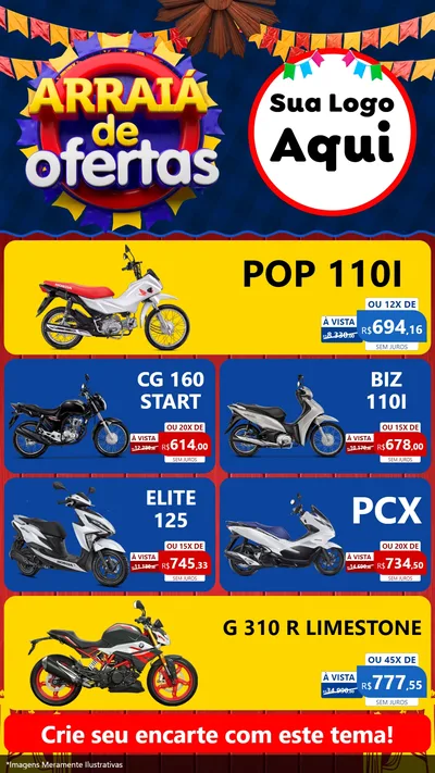 Modelo de TV para TV Vertical com o tema Arraiá de Ofertas para Concessionaria de Motos