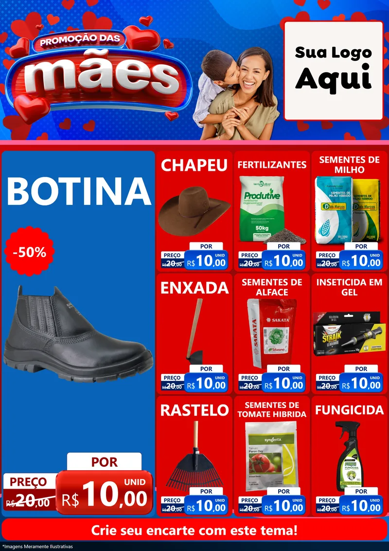 Modelo de Encarte para Encarte A4 Vertical com o tema Promoção das Mães para Agropecuária