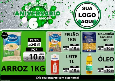 Modelo de Encarte para Encarte A4 Horizontal com o tema Promoção de Aniversário - 6 Anos para Supermercado