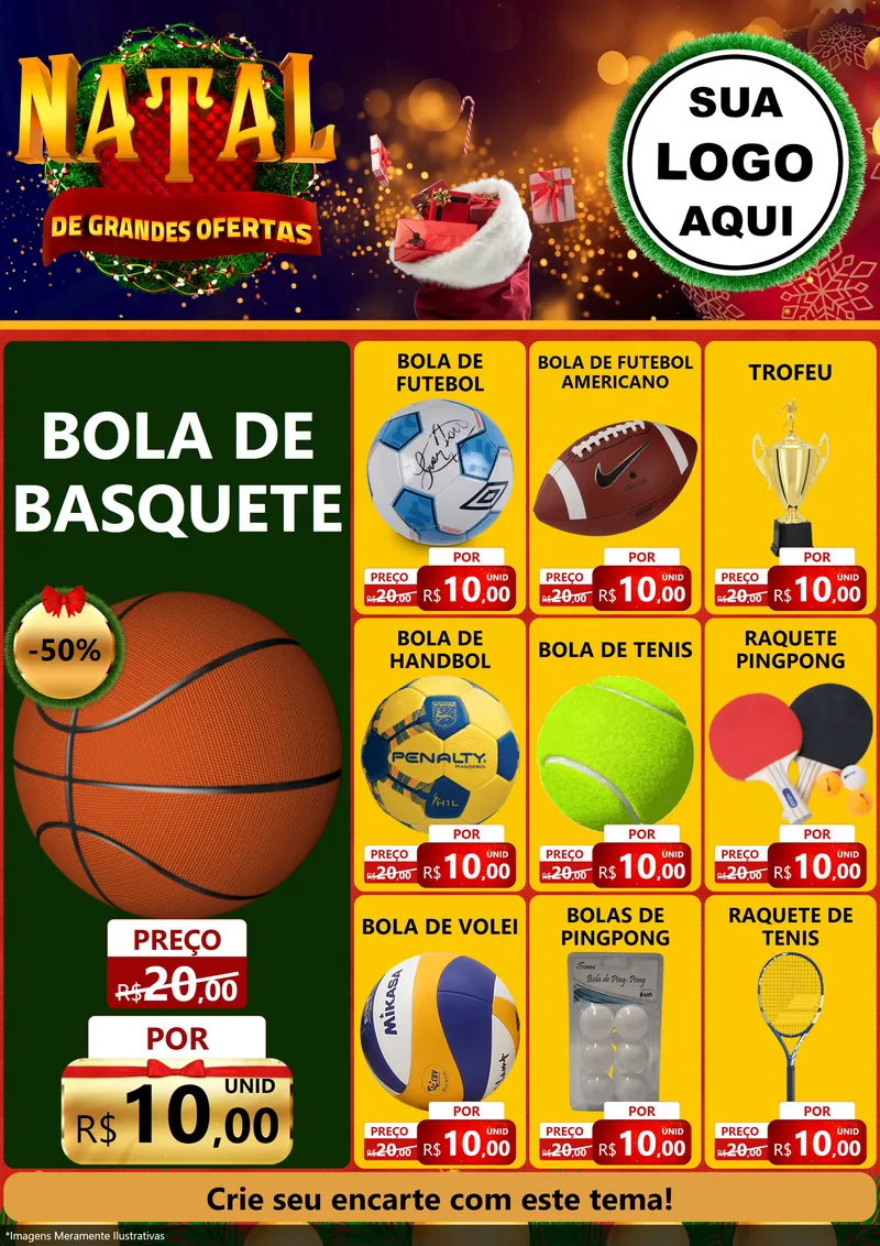 Modelo de Encarte para Encarte A4 Vertical com o tema Natal de Grandes Ofertas para Artigos Esportivos