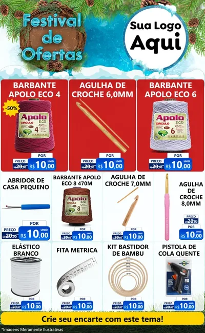 Modelo de Encarte para Encarte Grande com o tema Festival de Ofertas - Inverno para Armarinho e Aviamentos