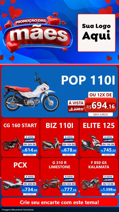 Modelo de Rede Social para Stories com o tema Promoção das Mães para Concessionaria de Motos