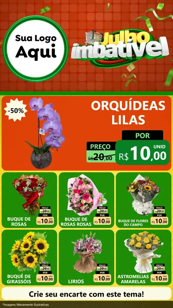 Modelo de Rede Social para Stories com o tema Julho Imbatível para Floricultura e jardim
