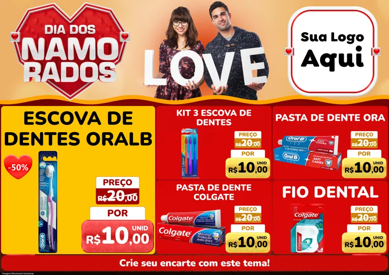 Modelo de Encarte para Encarte A4 Horizontal com o tema Dia dos Namorados para Higiene Pessoal