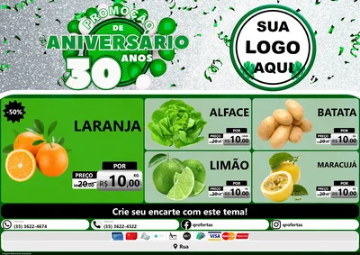 Modelo de Encarte para Encarte A4 Horizontal com o tema Promoção de Aniversário - 30 Anos para Hortifrúti
