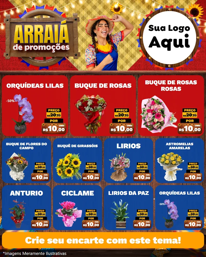 Modelo de Rede Social para Feed Instagram com o tema Arraiá de Promoções para Floricultura e jardim