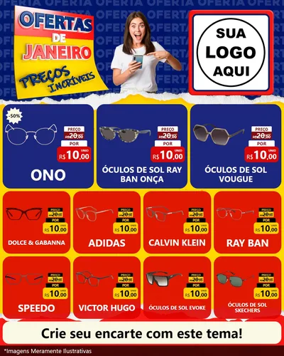 Modelo de Rede Social para Feed Instagram com o tema Ofertas de Janeiro - Preços Incríveis para Óticas