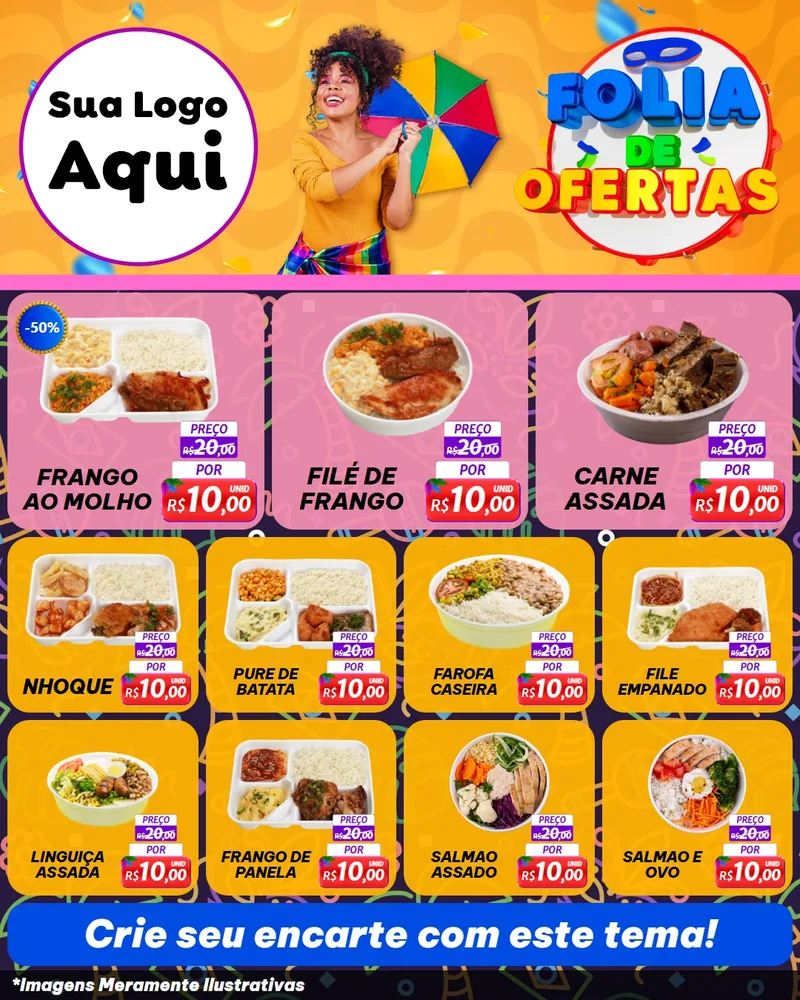Modelo de Rede Social para Feed Instagram com o tema Folia de Ofertas para Restaurante