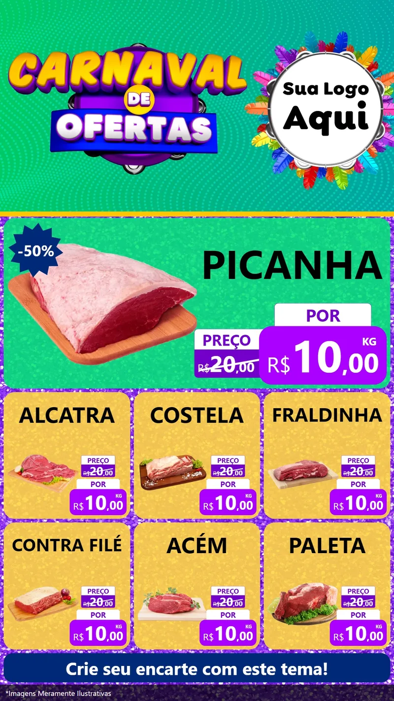 Modelo de Rede Social para Stories com o tema Carnaval de Ofertas para Açougue