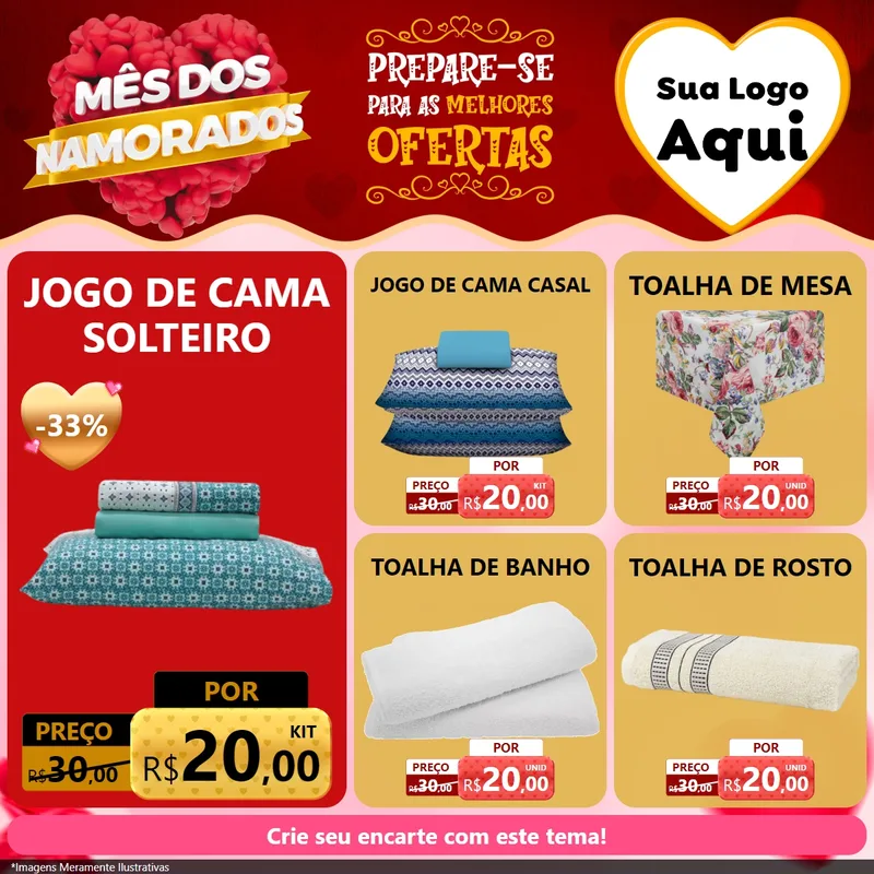Modelo de Rede Social para Feed Facebook com o tema Mês dos Namorados para Cama, Mesa e Banho