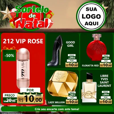 Modelo de Rede Social para Feed Facebook com o tema Sorteio de Natal para Perfumes
