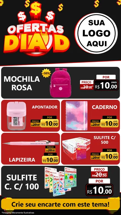 Modelo de TV para TV Vertical com o tema Ofertas Dia D para Papelaria