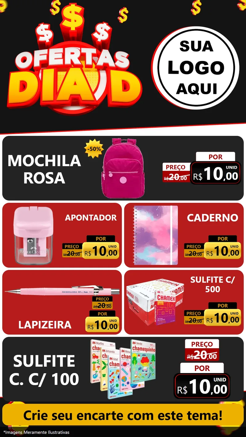 Modelo de TV para TV Vertical com o tema Ofertas Dia D para Papelaria