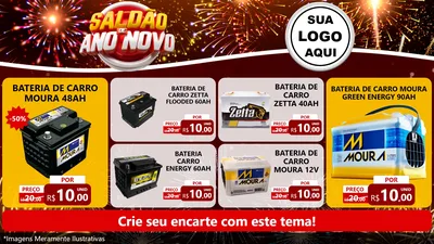 Modelo de TV para TV Horizontal com o tema Saldão de Ano Novo para Baterias Elétricas