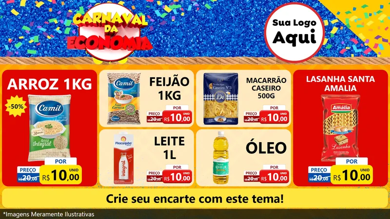 Modelo de TV para TV Horizontal com o tema Carnaval da Economia para Supermercado