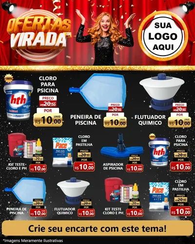 Modelo de Rede Social para Feed Instagram com o tema Ofertas da Virada para Produtos para Piscina