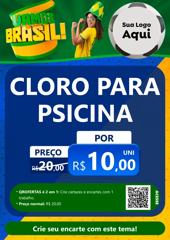 Modelo de Cartaz para Cartaz A4 Vertical com o tema Vamos Brasil - Copa para Produtos para Piscina