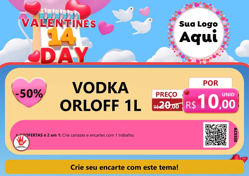 Modelo de Cartaz para Cartaz A4 Horizontal com o tema Valentine's Day para Distribuidora de bebidas