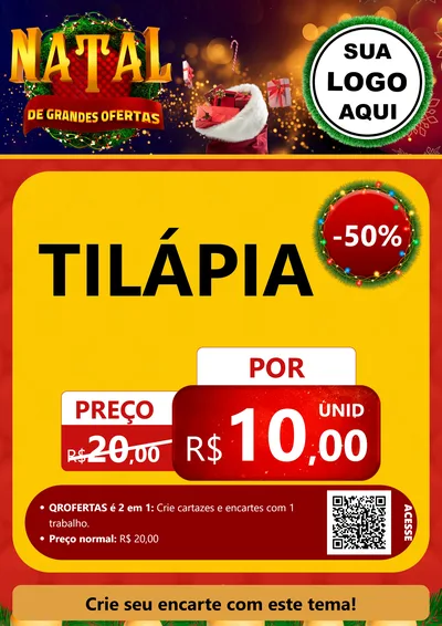 Modelo de Cartaz para Cartaz A4 Vertical com o tema Natal de Grandes Ofertas para Peixaria